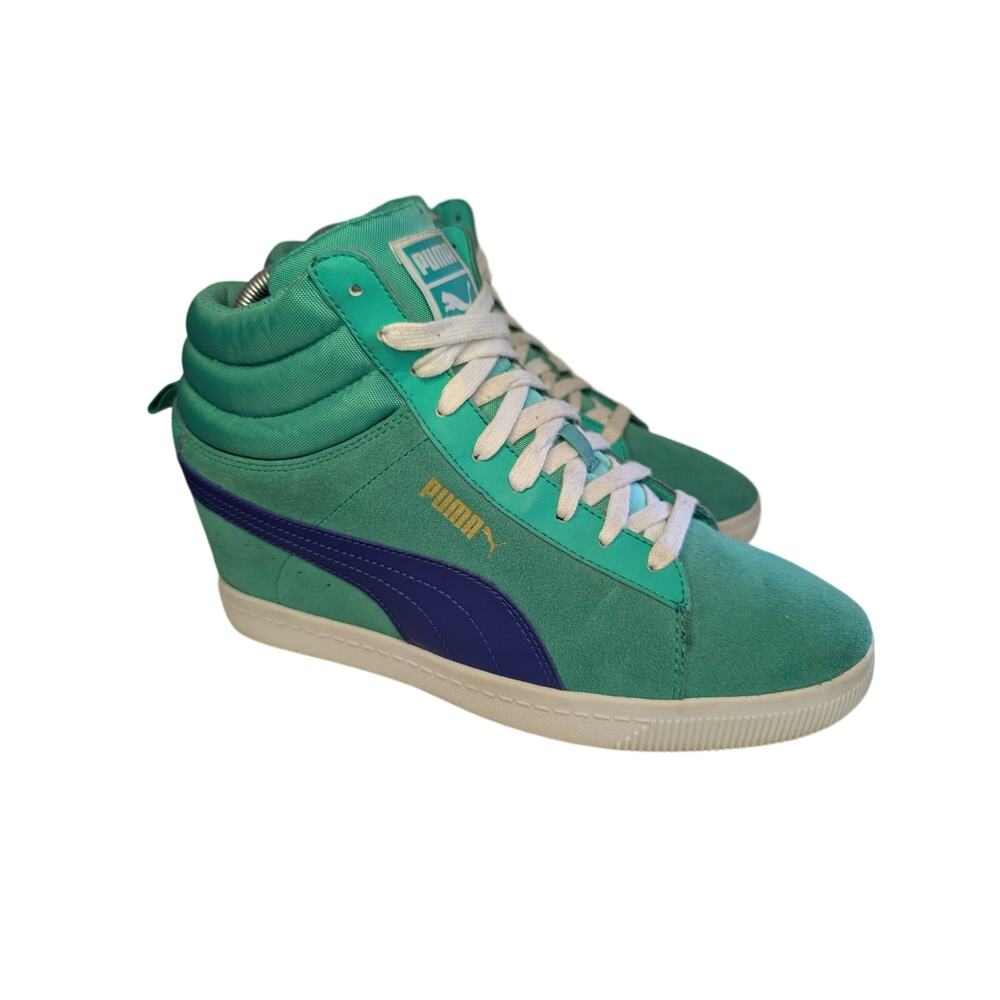 Puma Women Shoes, Sport Lifestyle Teal & Blue Suede Hidden Wedge Sneakers, Sz 10